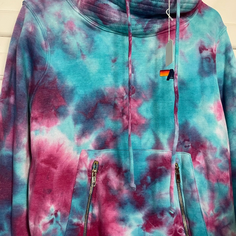 Aviator Nation Blue and Pink Tie-Dye Sweater